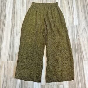 VTG Rene Derhy Pants Green Leopard Artsy S/M Boho Twee Ankle Retro Wide Leg